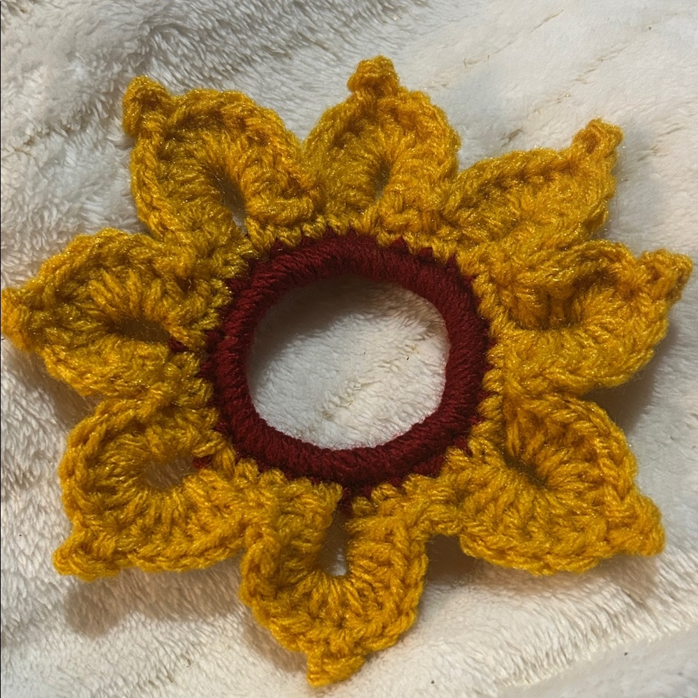 Hand Crafted Yellow and Red Crochet Sunflower Hair Accessory